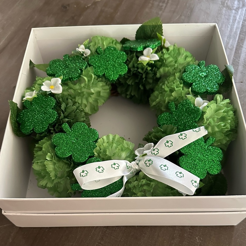 Green Shamrock Wreath with Ribbon